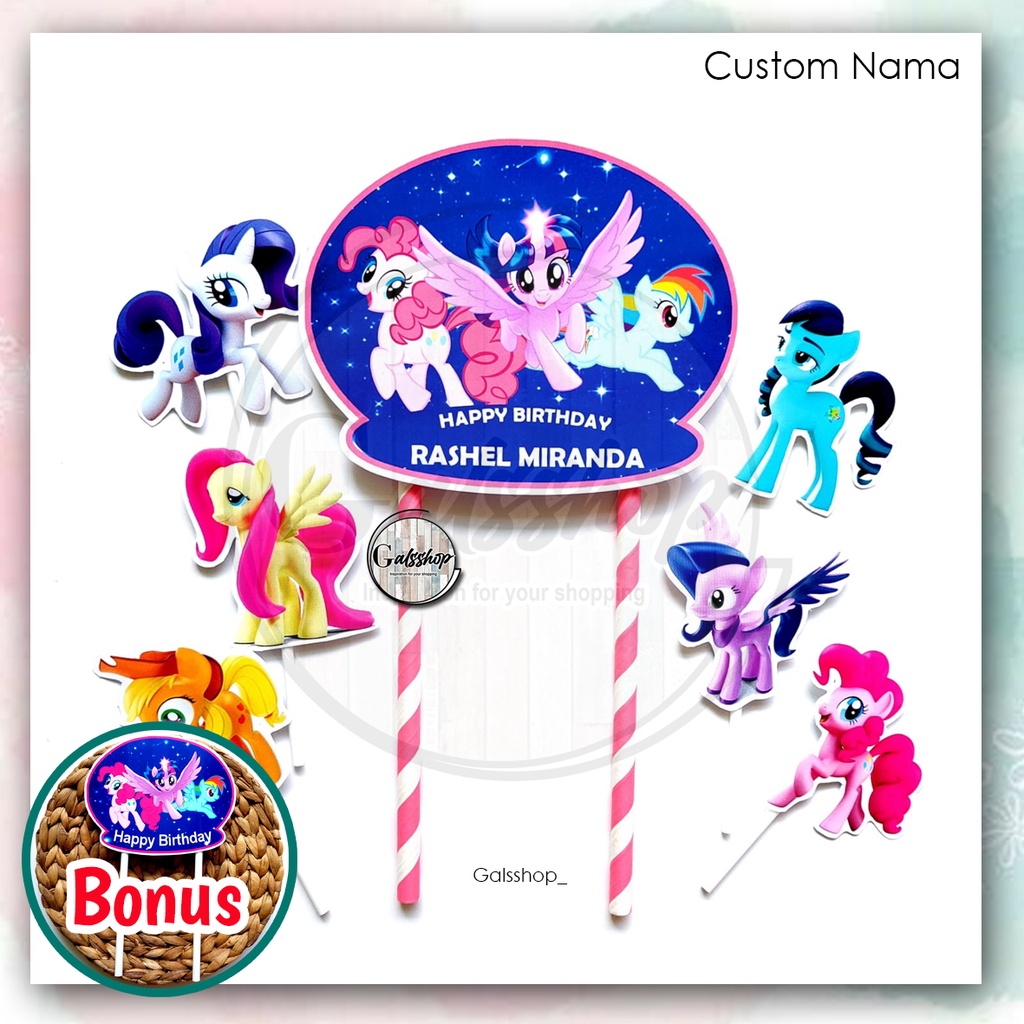 Custom Nama/ Foto / Toppercake Plus Little pony / Hiasan Kue / Cake Topper