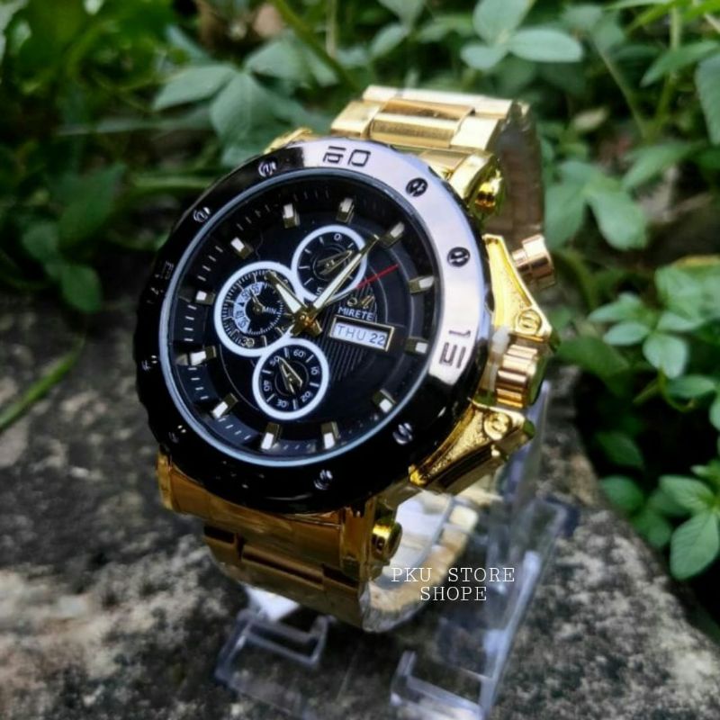 JAM TANGAN MIRETE TIPE TERBARU GOLD MODEL SIMPLE DAN MEWAH / FASHION PRIA JAM TANGAN PRIA RANTAI STAINLIS STEL TWATER RESISTANT COD BAYAR DI TEMPAT MIRETE ORIGINAL PREMIUM