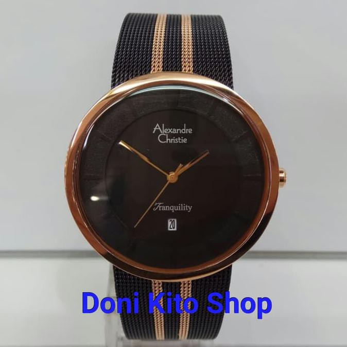 Jam Tangan Pria Original Alexander Cristie AC8334 Black Rose Gold