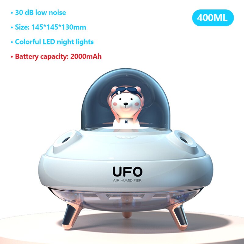 Planet Bear UFO Humidifier Purifier Rechargable Dual Nozzle Aromatheraphy