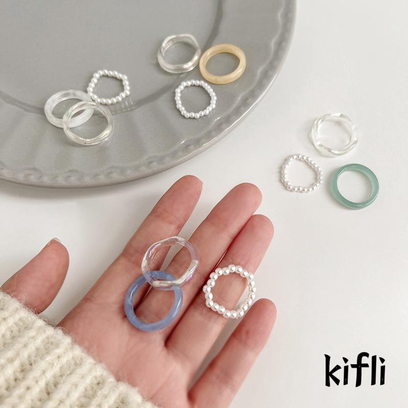 3pcs / Set Cincin Mutiara Resin Bahan Akrilik Untuk Wanita