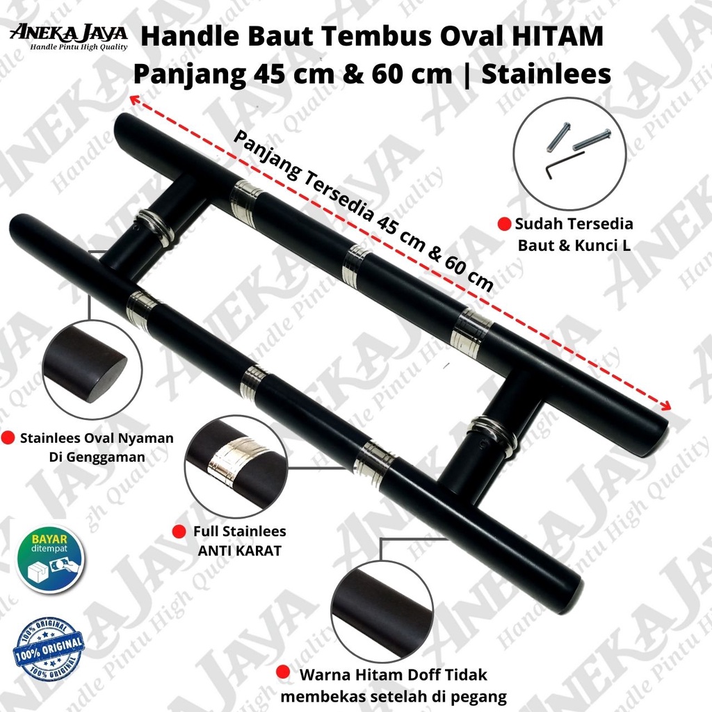 Handle pintu rumah baut tembus panjang 60 cm 45 cm warna hitam stainlees gagang tarikan pintu rumah mewah murah