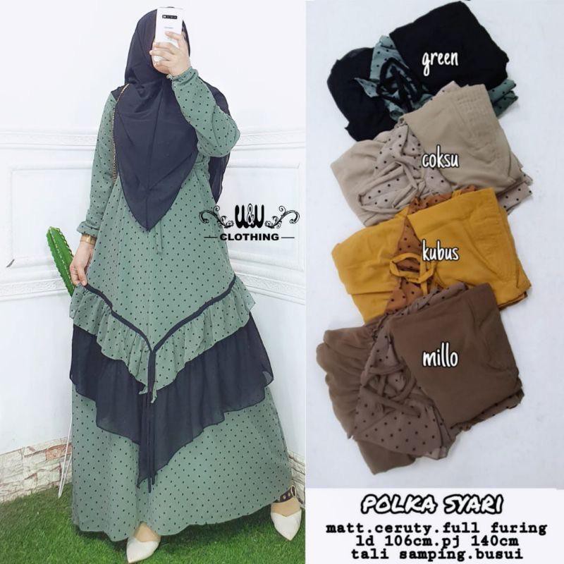 gamis syari ceruty babydoll polkadot