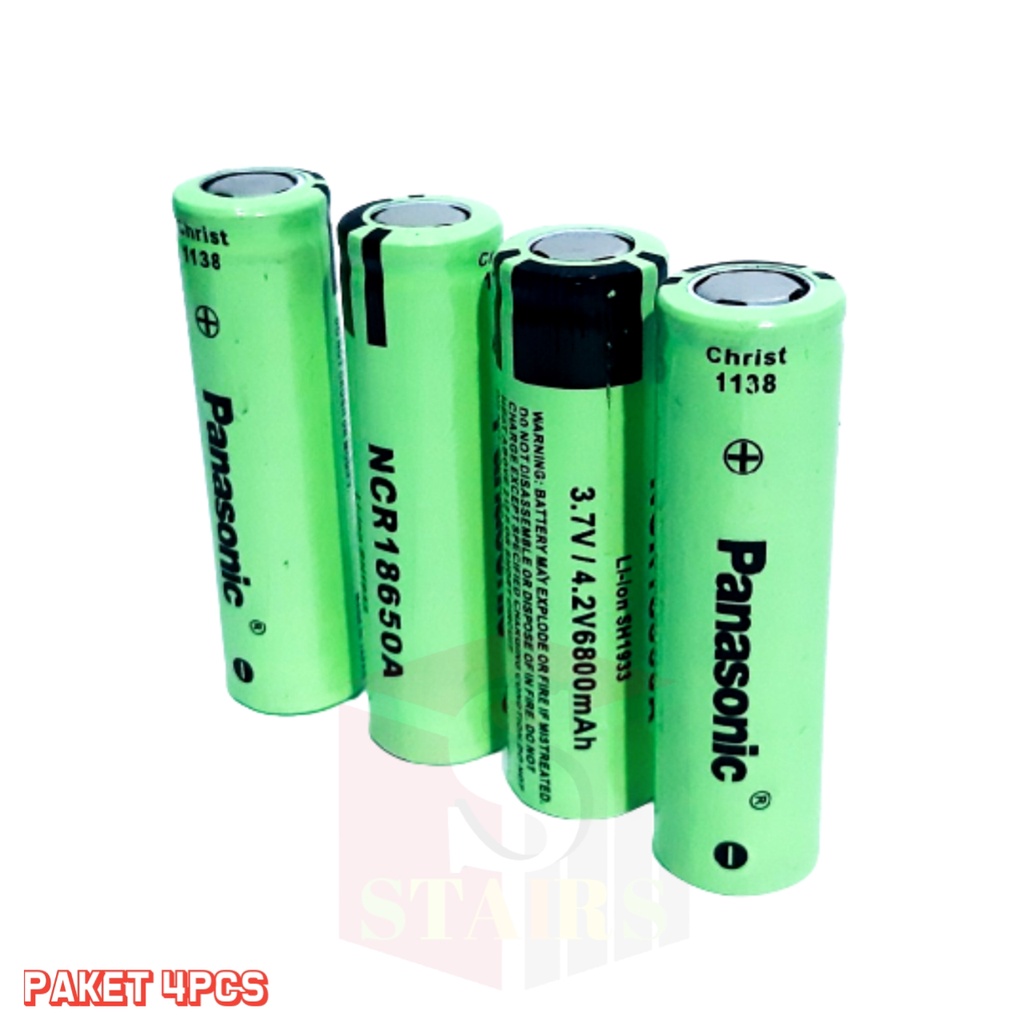 Baterai Charger 18650 Li-ion 3.7v/4.2v - 6800mAh Warna Hijau Plus Ceper Paket 4pcs