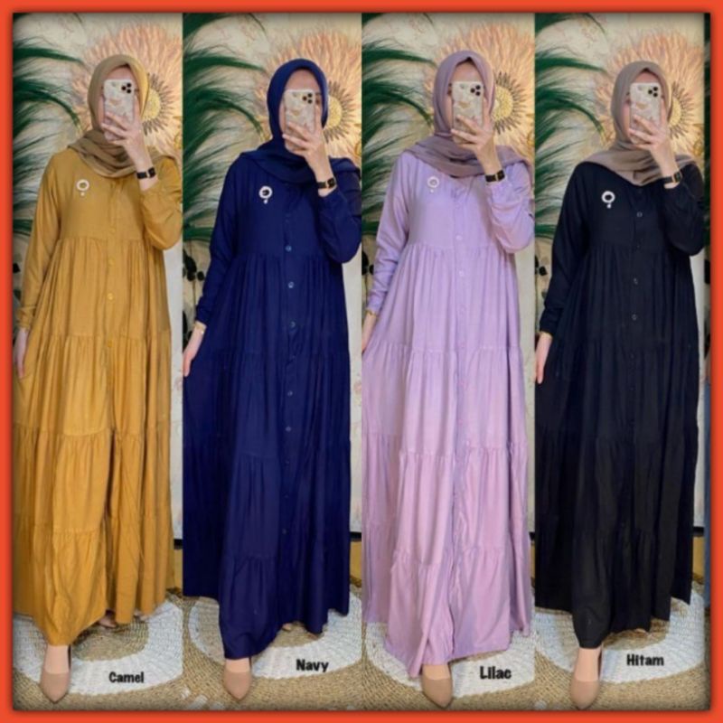 Baju gamis wanita terbaru Gamis rayon premium Gamis hitam susun rayon premium full kancing depan bus