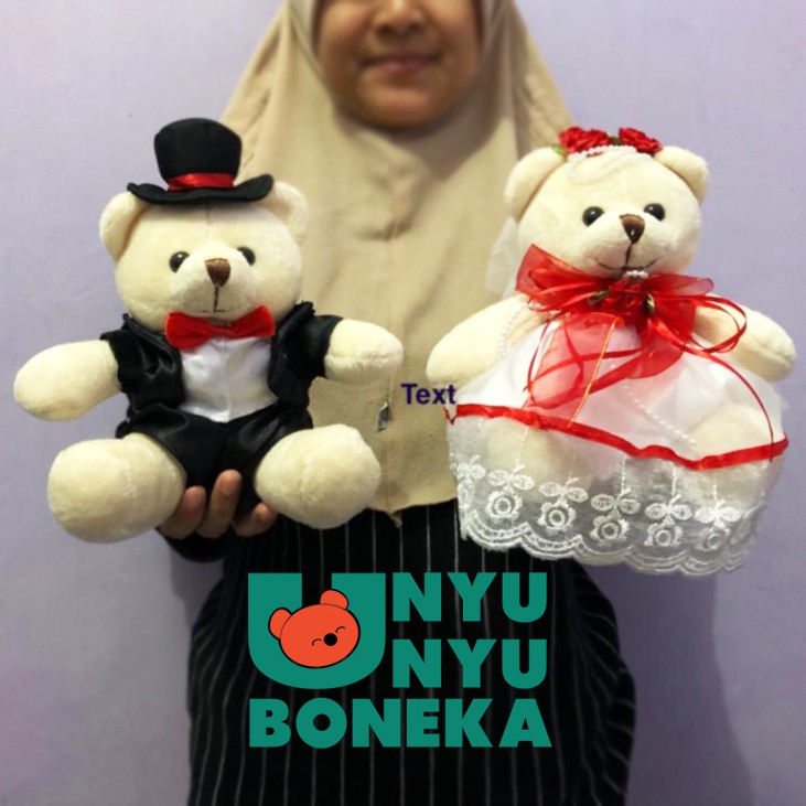 Boneka Teddy bear wedding pengantin 20cm pasangan couple sovenir wedding