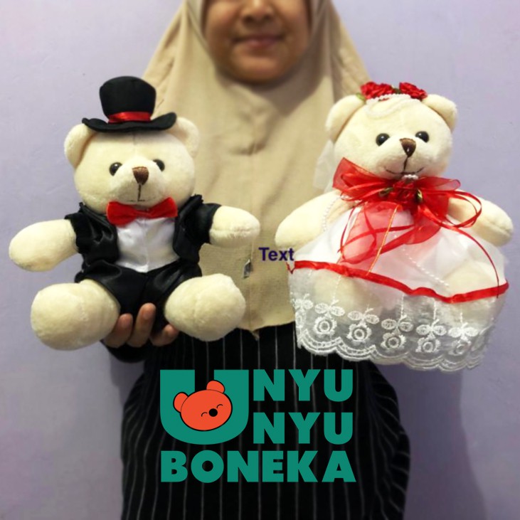 Boneka Teddy bear wedding pengantin 20cm pasangan couple sovenir wedding