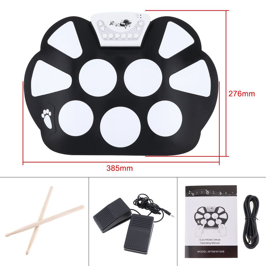 Alat Musik Drum Elektronik Portable 9 Pad Dengan Stik Drum