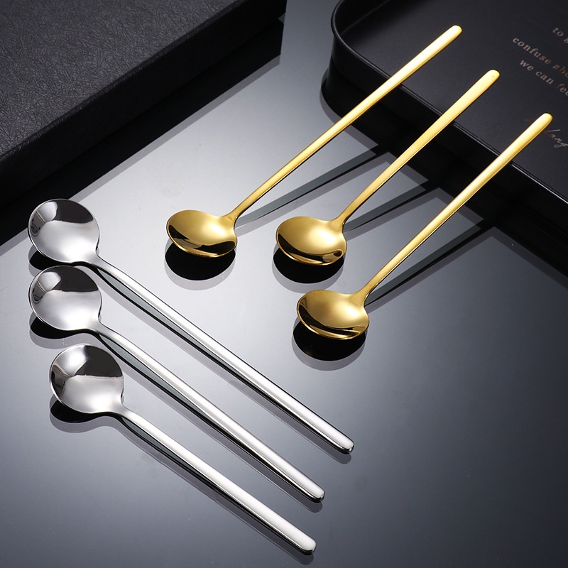 Dinner Dessert Spoon Coffee Stirring Scoop Stainless Steel Sendok Bulat Kecil Dengan Gagang Panjang High Quality Dinner Dinnerware