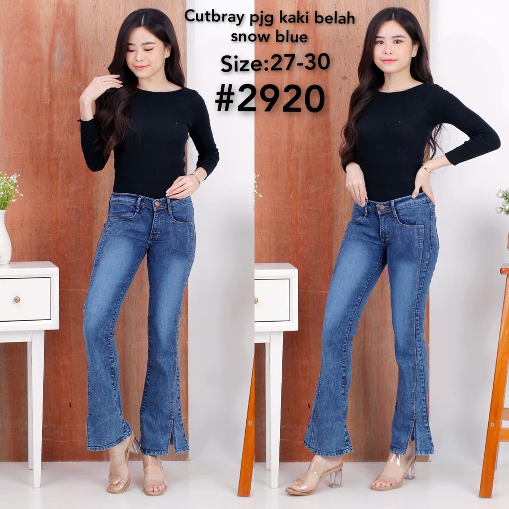 Celana Panjang Jeans Wanita Cutbray Kaki Belah 27-30 31-34  Bisa Bayar Ditempat(COD)