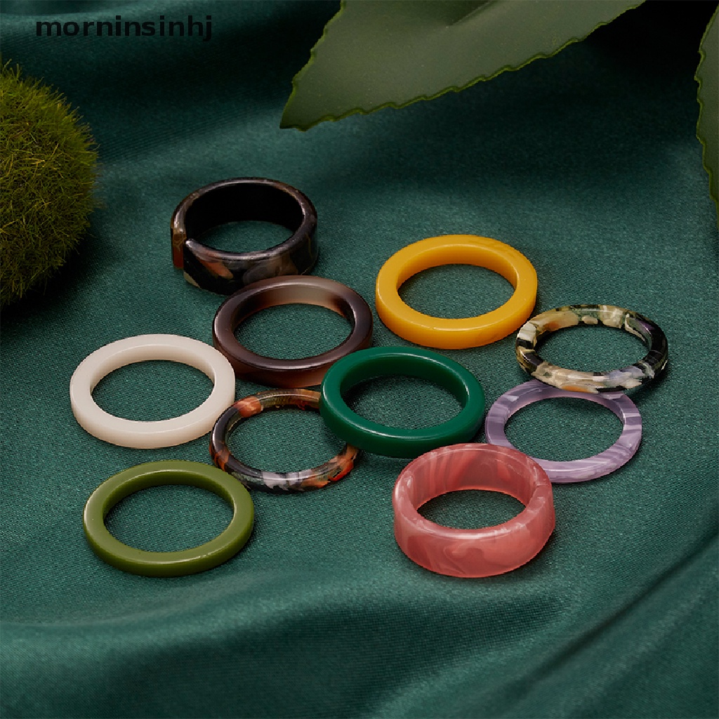 Mornin 10pcs / Lot Cincin Resin Warna-Warni Gaya Korea Untuk Wanita