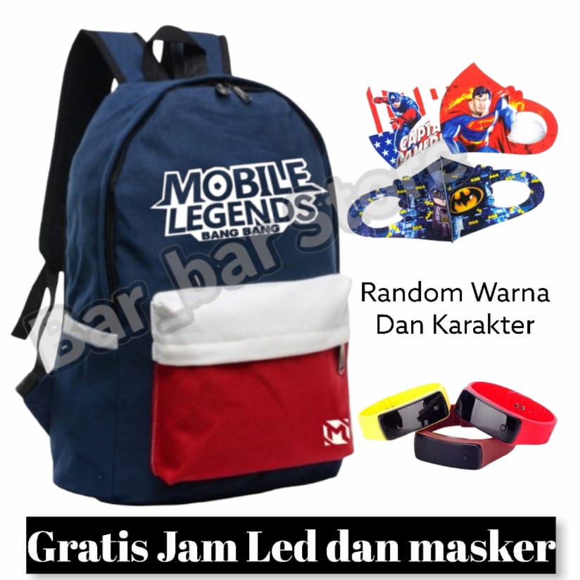 Tas anak 3 in 1 - tas ransel anak terbaru - tas sekolah anak SD - tas anak laki BONUS JAM LED dan MASKER - tas anak mobile legend