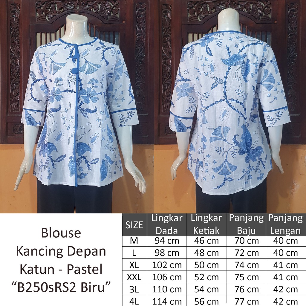 NEW Atasan Blouse Batik MOSA Blus Wanita Lengan Pendek 3/4 Kancing Depan. Motif Batik Pekalongan -250-5