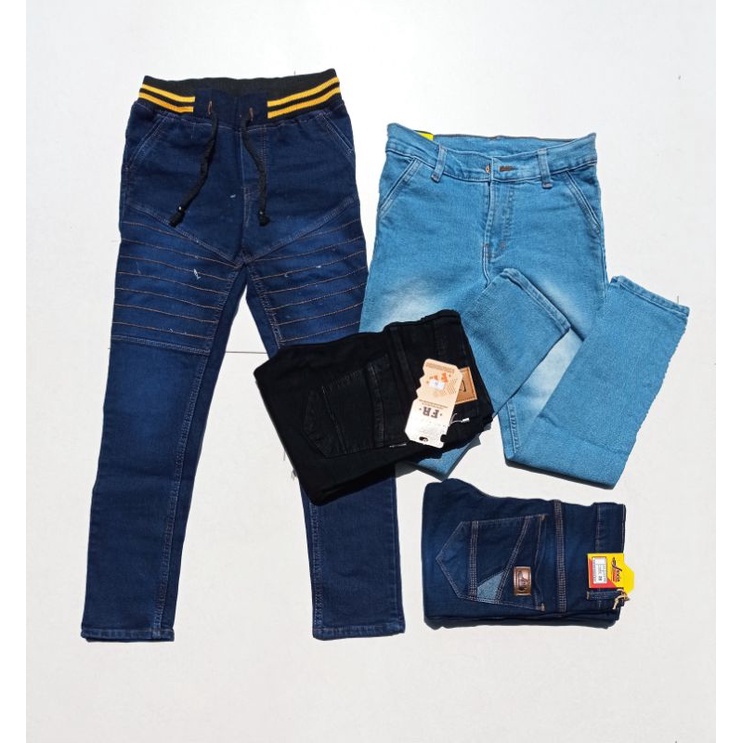 Celana jeans pensil  anak laki laki 9-12 thn/ hitam stret melar /levis rip panjang