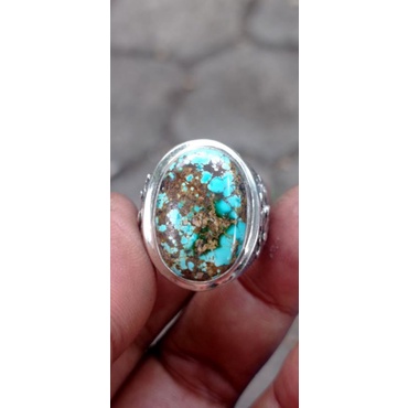 Natural batu pirus persia biru gradasi body glass ring perak hm 925 jaminan asli