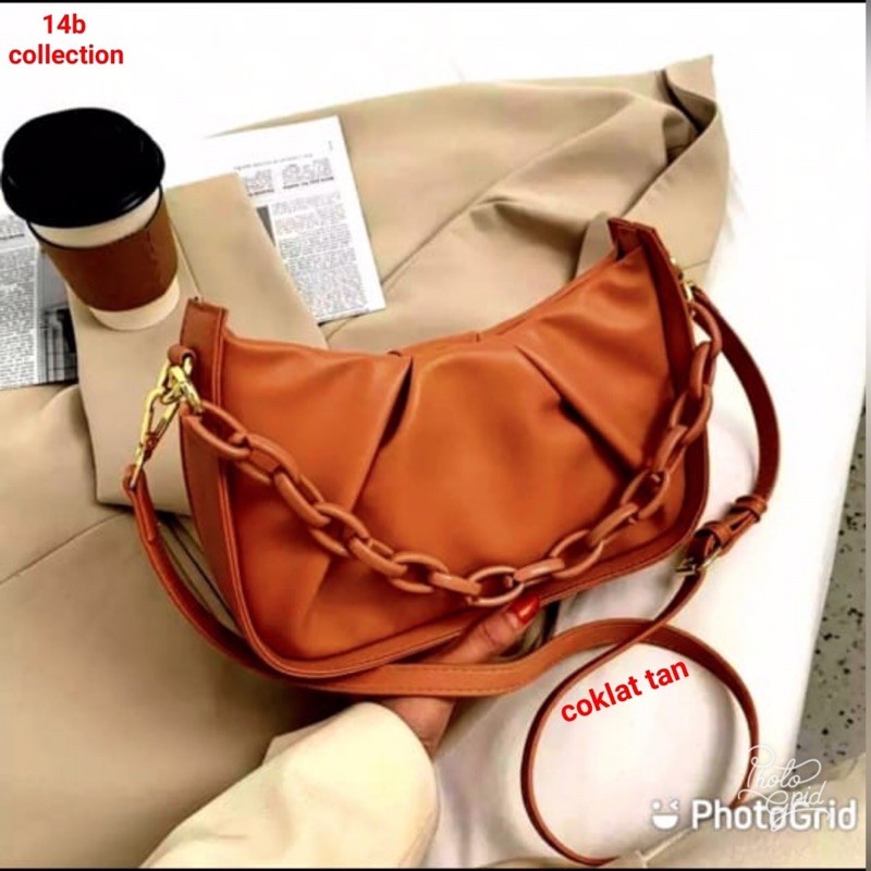 tas selempang wanita kulit tas kulit top handle rantai retro chain bags tas kondangan simple elegant