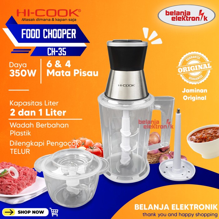 PEMOTONG DAGING HI COOK CH-35 FOOD CHOPPER PENGGILING BUMBU DAGING 1 & 2 LITER PLASTIK BG0478