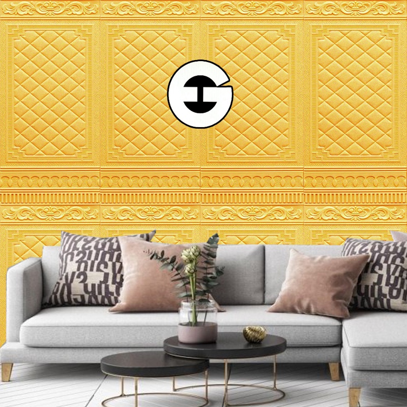 WA Wallpaper 3D Foam Stiker Motif Batik Pintu Jendela Gold Wallpaper Sticker Foam