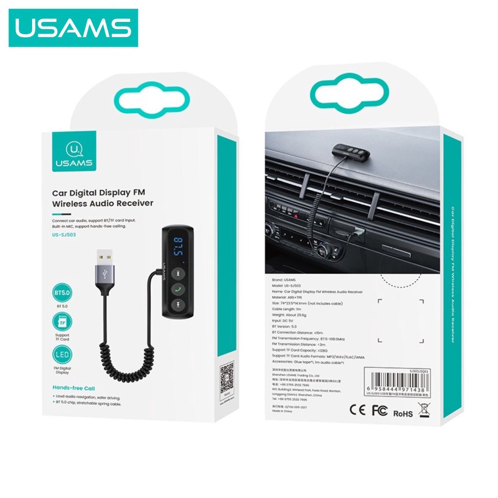 USAMS SJ503 Car Audio Receiver Bluetooth FM Wireless MicroSD BT5.0