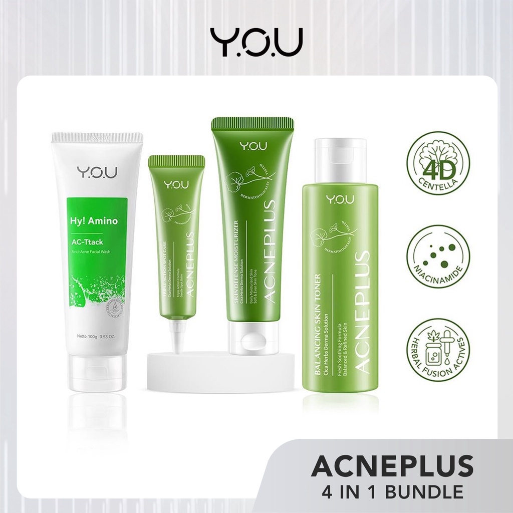 YOU ACNE 4-in-1 Bundle | Acneplus Toner, Spot Care, Moisturizer &amp; Hy!Amino Facial Wash | Skincare Set Anti Jerawat Sabun Cuci Muka [TARABABYSTORE]