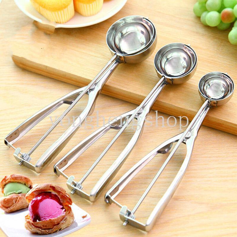 Sendok Scoop Es Krim Semangka Bentuk Bulat Bahan Stainless Steel 3 Ukuran