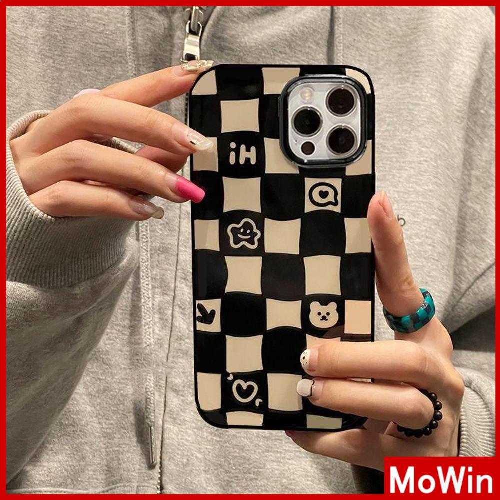 iPhone Case Silicone Soft Case Black TPU Glossy Big Hole Camera Protection Shockproof Cute Checkerboard For iPhone 13 Pro Max iPhone 12 Pro Max iPhone 11 Pro Max iPhone 7 Plus