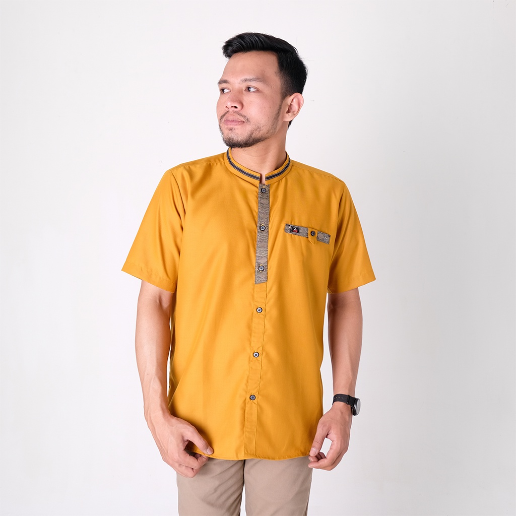 ANR Fadillah015 - Kemeja koko pakaian Muslim Pria Atasan Muslim Baju Koko lengan pendek COKSU