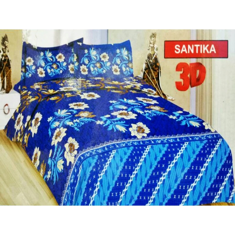 SPREI BONITA SANTIKA No.2 QUEEN 160 SEPRAI BATIK BIRU BUNGA PUTIH