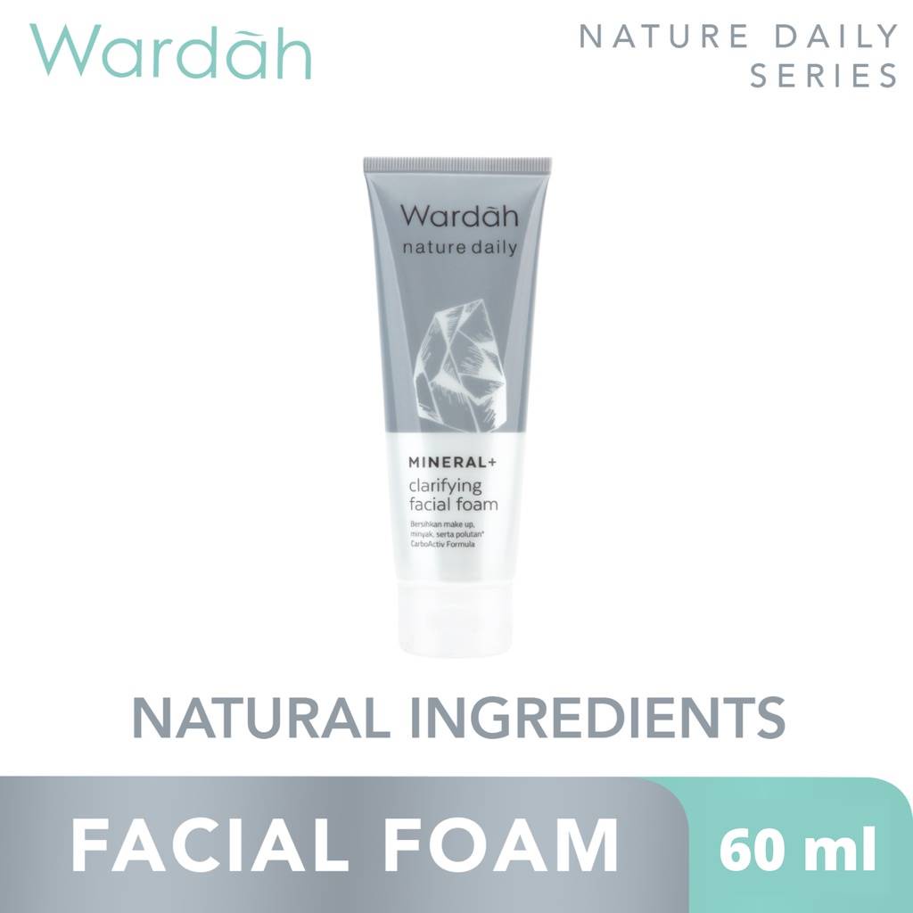 (Pembersih Wajah Kulit Berminyak) WARDAH Nature Daily Mineral+ Clarifying Facial Foam 60 ml / 100ml - Facial Wash Sabun Cuci Muka Sabun Pencuci Wajah Cleanser Pemcuci Face Wash Hitam