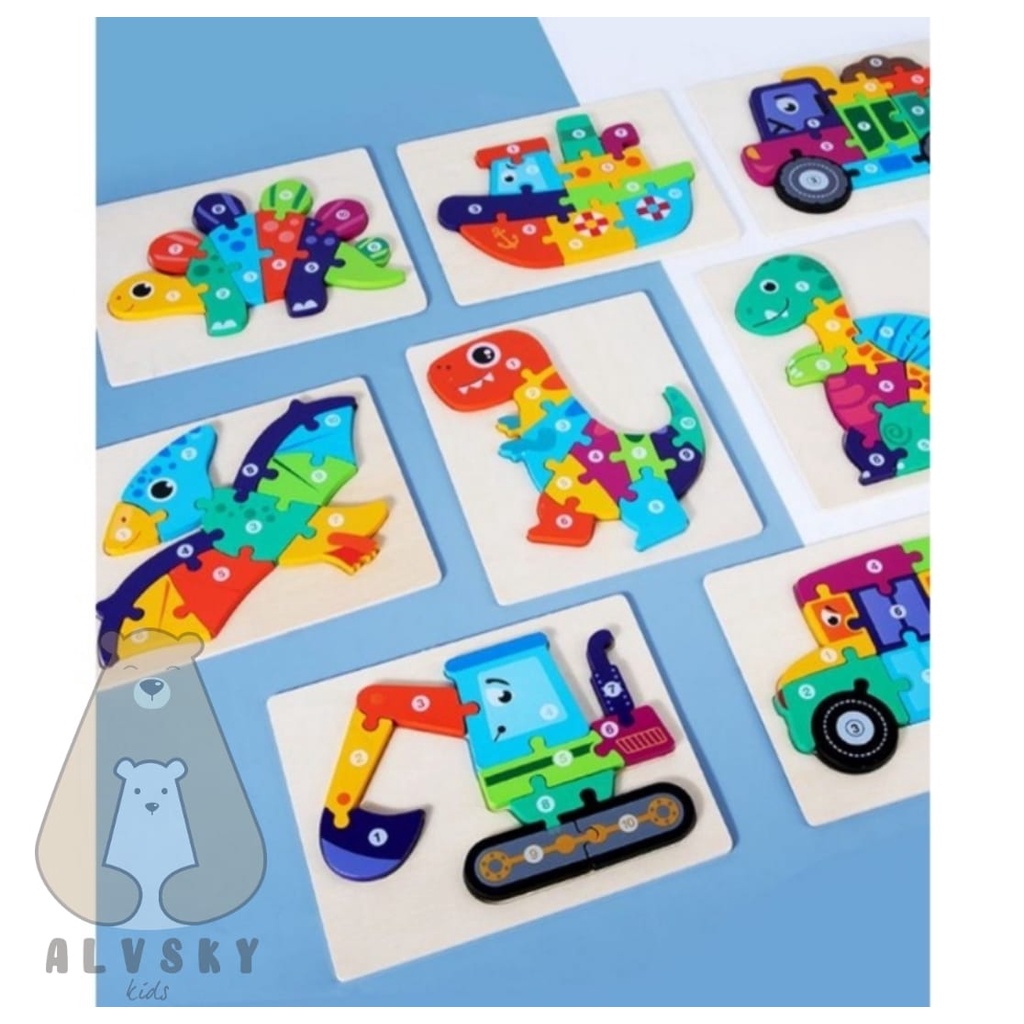 MAINAN PUZZLE KAYU ANAK 3D / JIGSAW PUZZLE KAYU LUCU DENGAN NOMER / PUZZLE 3D TIMBUL LUCU