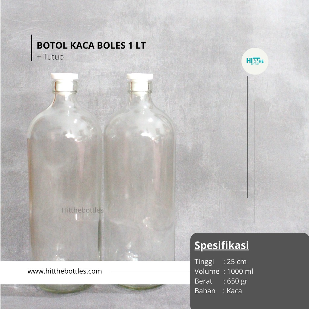HITTHEBOTTLES - BOTOL KACA 1L / 1000ML PLUS TUTUP