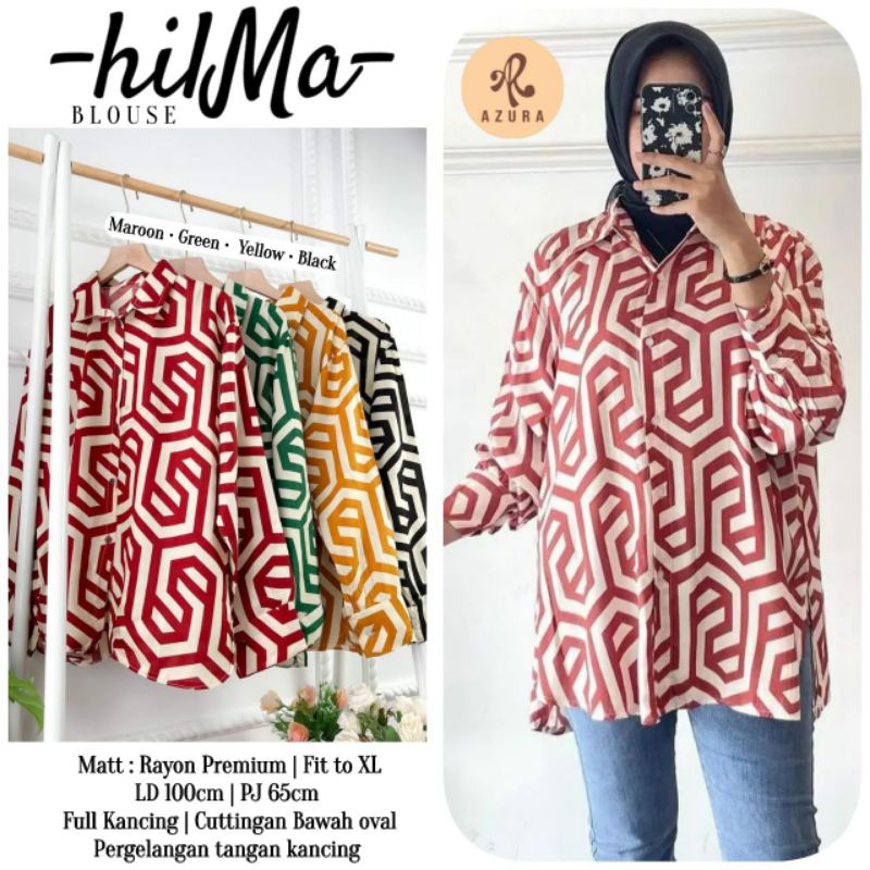 Hilma Blouse Tunik by Azure Tunik atasan Wanita muslim terbaru motif abstrak Busui daily wear rayon 