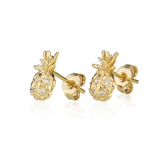 LRC Anting Tusuk Fashion Gold-plated White Zirconium Small Pineapple Stud Earrings With Zirconium