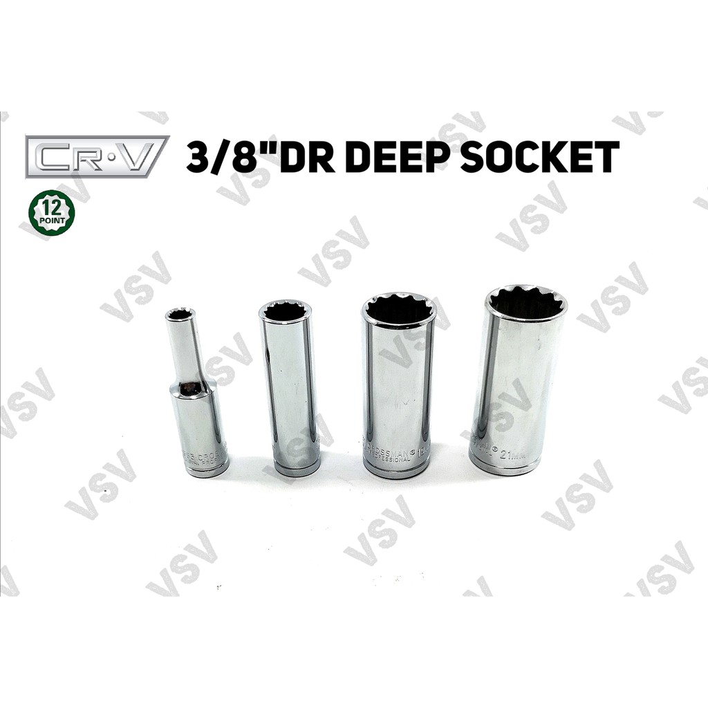 Gestar 3/8&quot;DR kunci Deep Sok 9mm 12PT Kunci Sock Kunci Shock Deep Socket