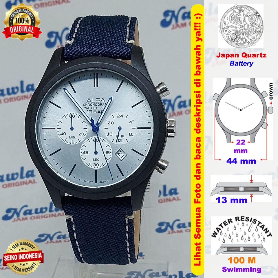 Alba Quartz AT3G31X1 Chronograph Silver Dial - Jam Tangan Pria AT3G31