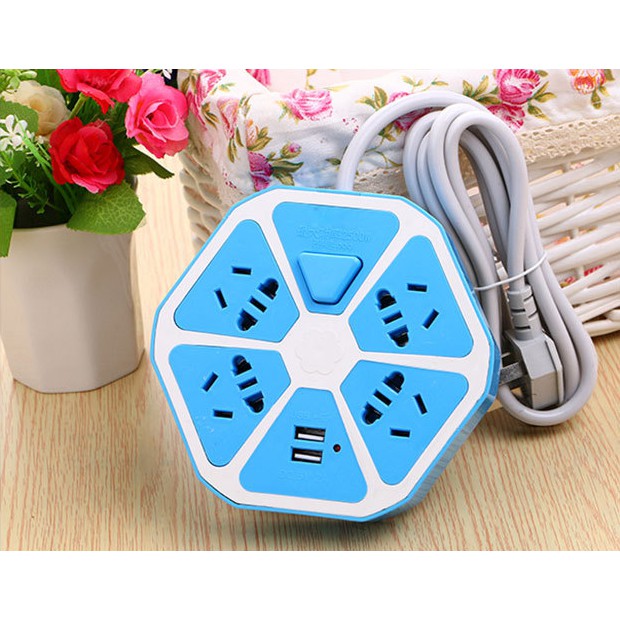 Colokan Kabel USB Multifungsi / Colokan Listrik Multifungsi / Stop Kontak 2 USB Ports Bentuk Hexagon