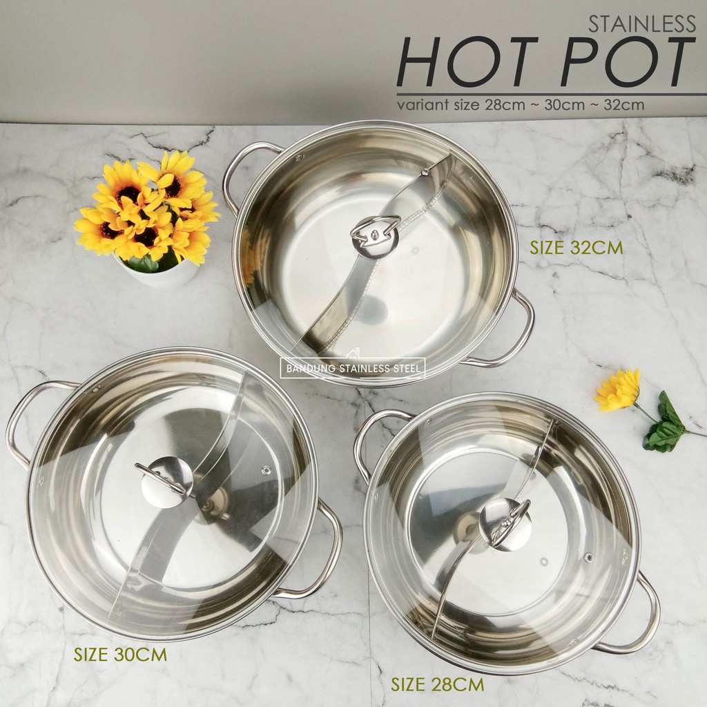 PANCI SHABU SEKAT 2 SUKIYAKI STEAMBOAT HOT POT HUO GUO STAINLESS TUTUP KACA