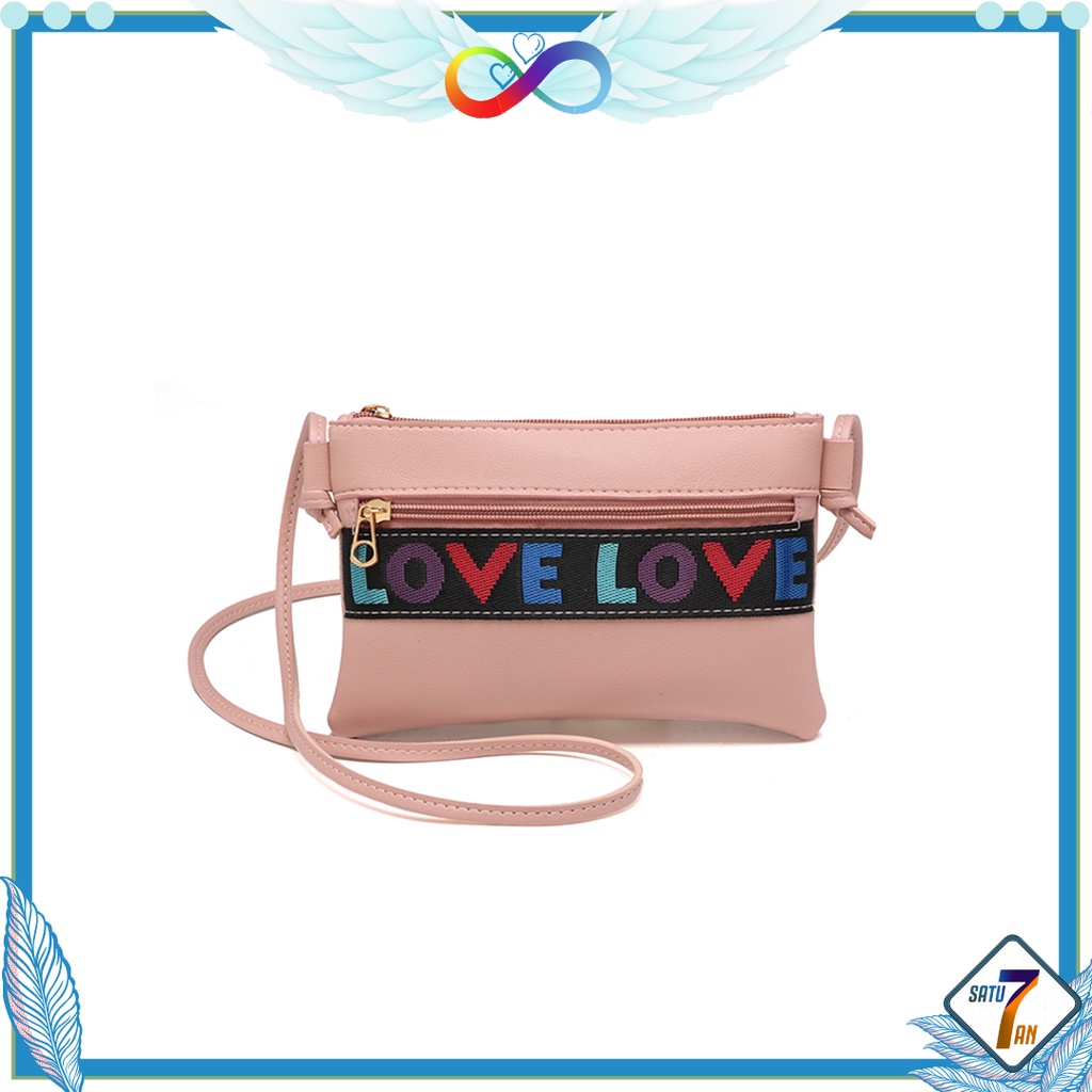 Tas Selempang Mini Wanita Love Korean Fashion Style Tas Cewek Import Sling Bag PU Satu7an T47