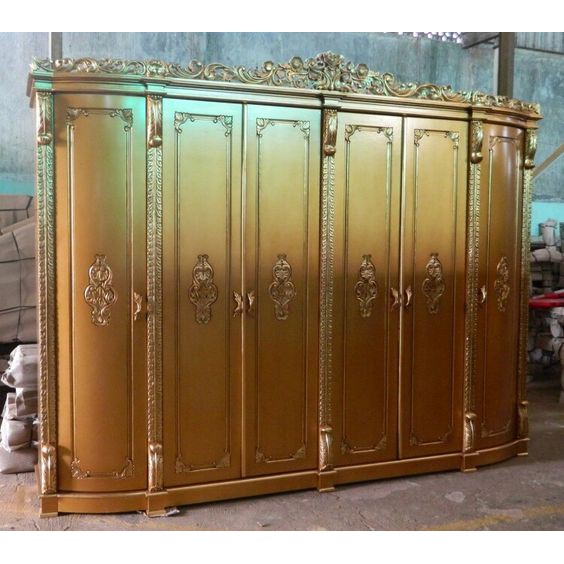 Lemari Pakaian Duco Emas Ukiran Jepara Jati Mewah