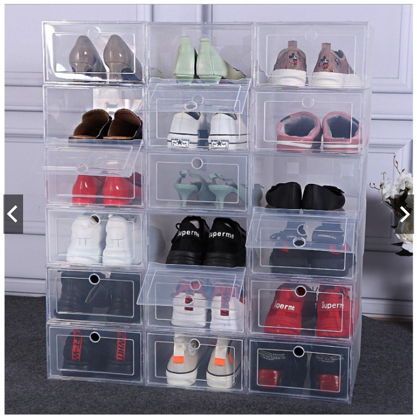 Box Sepatu Kotak Sepatu Lipat Susun Portable Murah Plastik Warna Warni