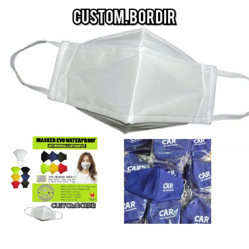 Custom Bordir masker kain 3ply waterproof model EVO Gratis Bordir Bebas Desain