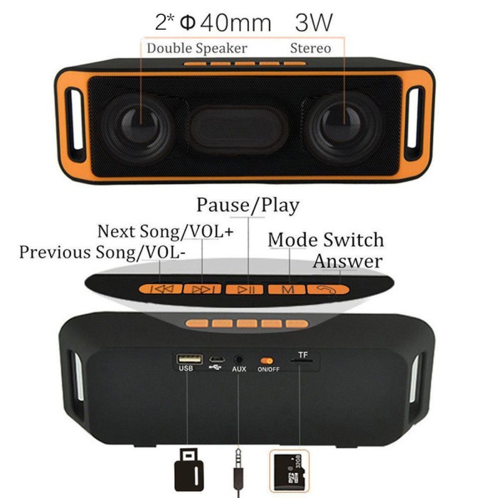 Yinew Speaker Bluetooth Stereo A2DP - SC-208 - Black