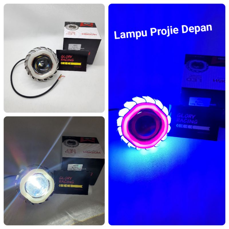 Lampu Projie Depan Besar 3.5 Inch - Lampu LED Rainbow Variasi Running