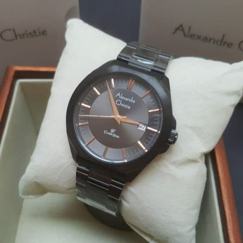 OBRAL TERMURAH Jam Tangan Pria Alexandre Christie AC 8596 ac8596 Full Black Rosegold Original 42mm