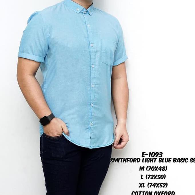 KEMEJA JEANS DENIM PRIA BIRU MUDA / BAJU COWOK CASUAL