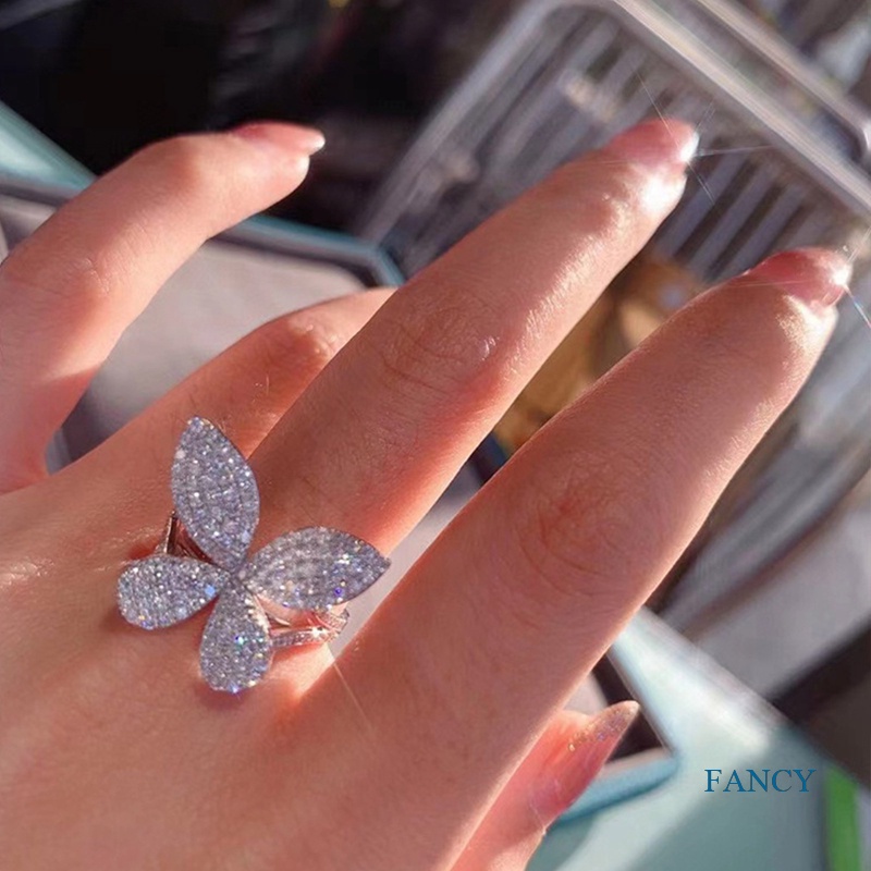 Cincin Bentuk Kupu-Kupu Aksen Zircon AAA Untuk Wanita