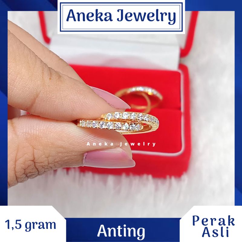 Anting Donat Listring Mata2, Perak 925, Lapis Emas Rosegold