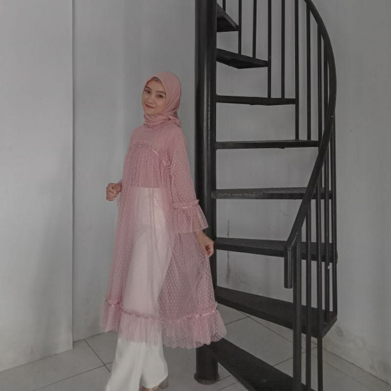 𝐊𝐈𝐑𝐀𝐍𝐈 Balerina Elmira Outer Tile Import Tunik Brukat Polkadot Atasan Wanita Outfit Kondangan Wisuda Lamaran All Size