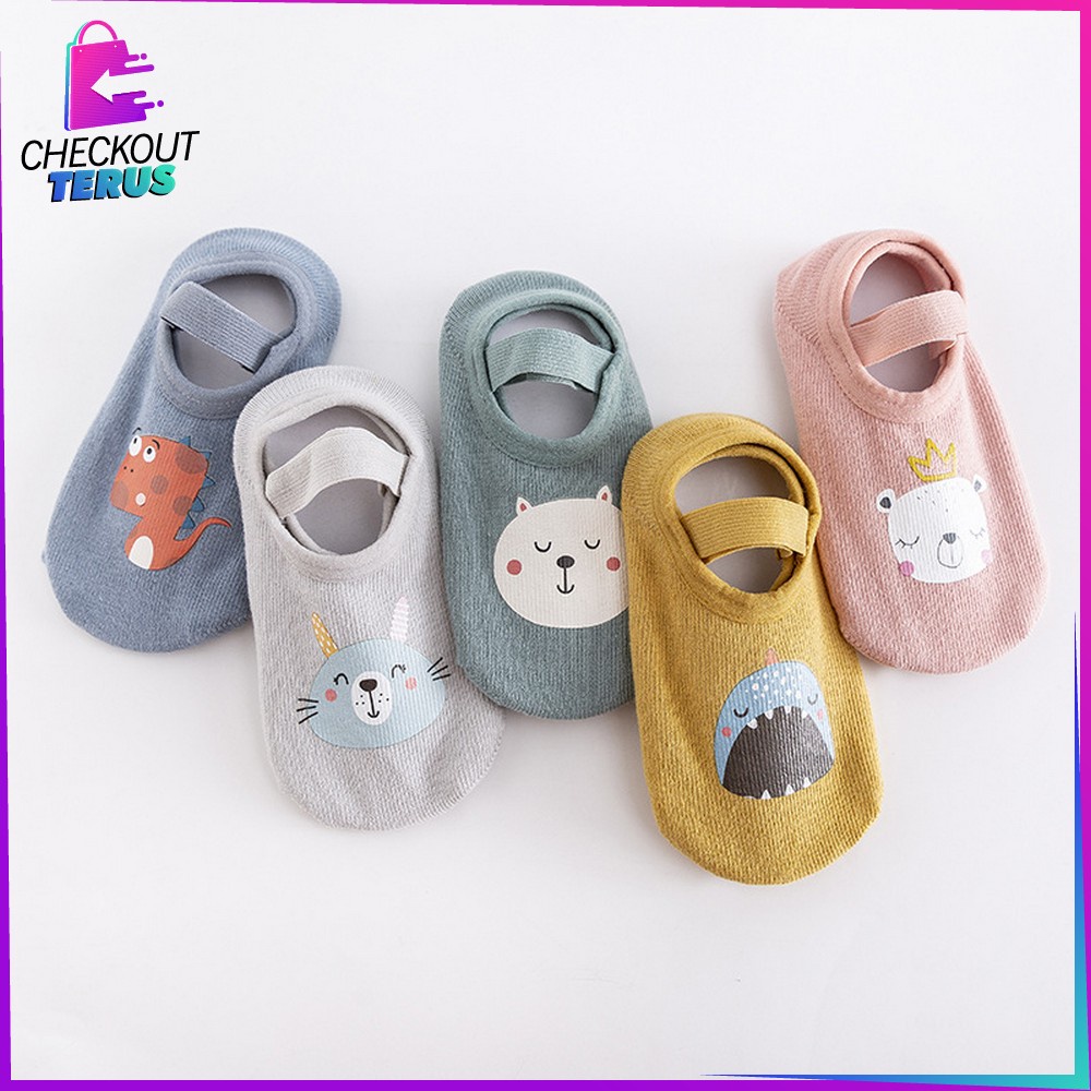 CT P216 Sepatu Bayi PreWalker Kaos Kaki Anak Bayi Unisex dengan Strap Motif Kartun Hewan Sepatu Baby Gambar Binatang Anti Slip