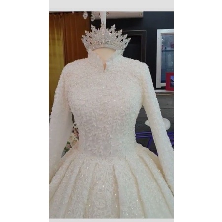 Gaun Pengantin Mewah Full Tille Brokat dan payet (bisa request warna) Gratis mnset putih